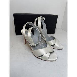 Christian Louboutin Silver Satin Ankle Strap Heels Sz 34 New No Box